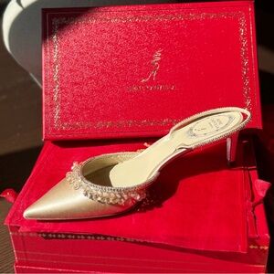 NIB! Rene Caovilla Satin Cleo Slingback Pumps 60MM - Size 38.5